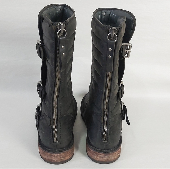 UGG Women Tatum Padded Quilt Buckle Strap Zipup Moto Mid-Calf Boots Size 7 Black - Picture 7 of 13